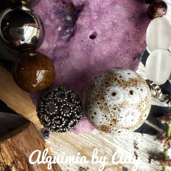 Alquimia Silver and Brown Beaded Bracelet ultra big jasper sunstone - Picture 3 of 3